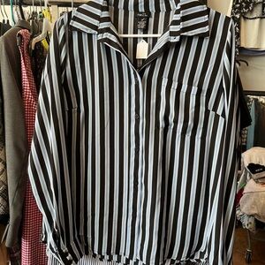 Black and White Striped Button-Up Shirt